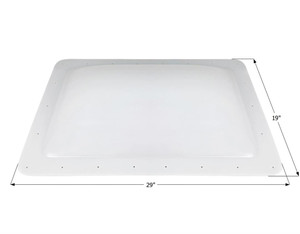Icon Skylight 14402 4 Inch High Bubble Type Dome; Rectangular; For 25 Inch Length x 15 Inch Width Opening; 29 Inch Length x 19 Inch Width Flange; White; Polycarbonate; Without Blind; Single